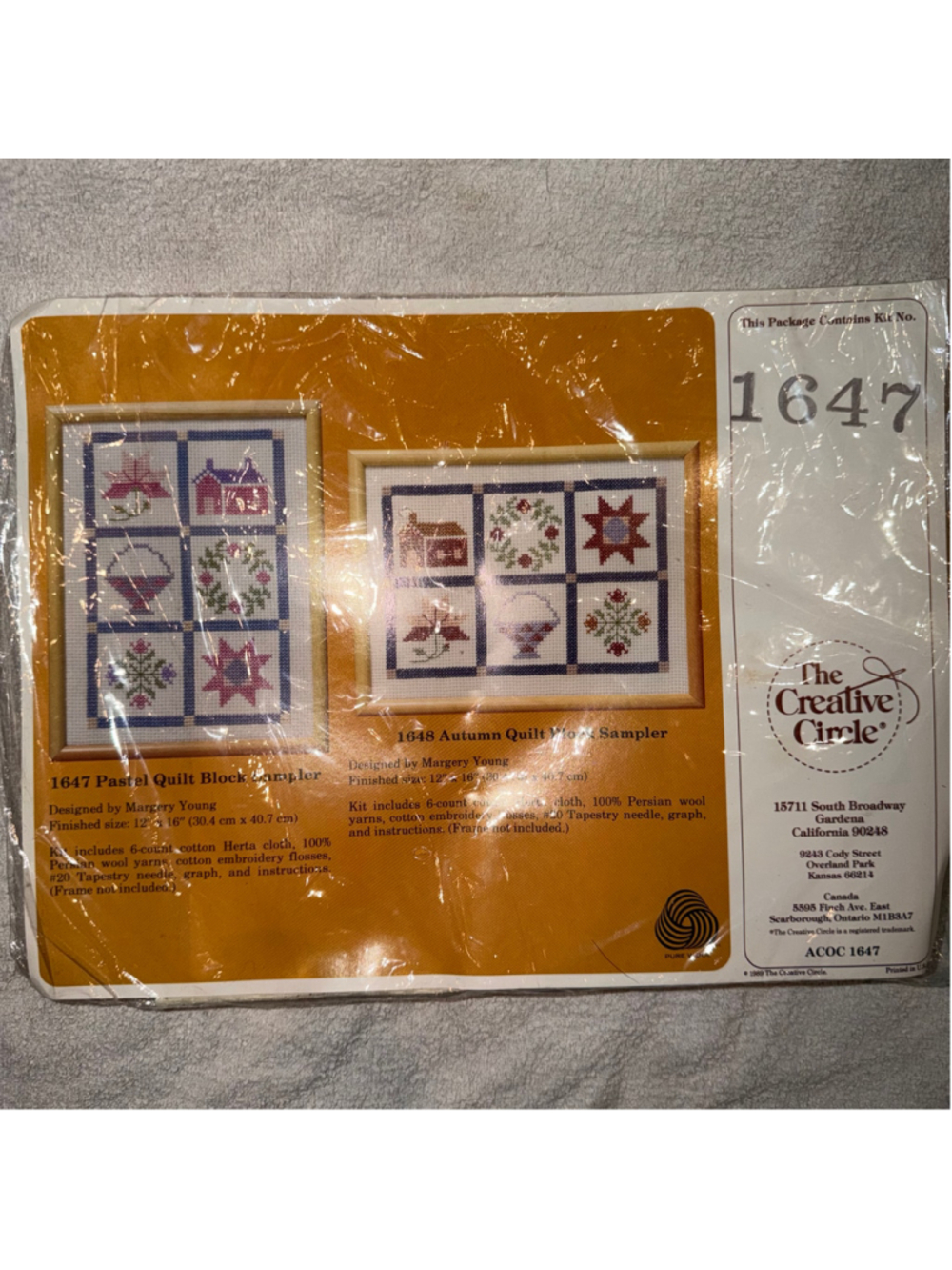 Vintage NOS 1989 Quilt Block Sampler Creative Circle Cross Stitch Kit #1647